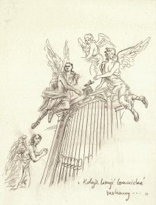Kresba tužkou od výtvarníka Petra Minka z muzejní Pamětní knihy